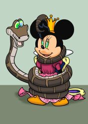 artiecanvas coils crown disney dress furry happy_trance hypnotic_eyes jewelry kaa kaa_eyes minnie_mouse mouse_girl simple_background snake the_jungle_book