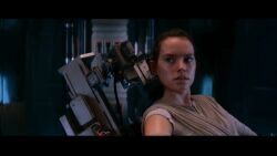animated animated_gif breasts brown_eyes brown_hair gun open_mouth real rey_(star_wars) sitting small_breasts star_wars stormtrooper