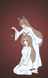  absurdres animal_ears brown_hair female_only femsub happy_trance hololive hololive_english horse_girl hypnotized_hypnotist katsiika kneeling mumei_nanashi owl_girl satono_diamond spiral spiral_eyes symbol_in_eyes uma_musume virtual_youtuber 