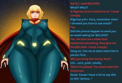 blonde_hair breasts cape clothed dc_comics dialogue femsub happy_trance humor kara_zor-el large_breasts maledom manip my_adventures_with_superman short_hair smile sonson-sensei standing super_hero supergirl superman superman_(series) text thick_thighs wide_hips zupern0va_(manipper)