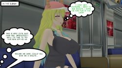  3d blonde_hair closed_eyes dialogue horns large_breasts latinkaixa long_hair miss_kobayashi's_dragon_maid quetzalcoatl_(maidragon) smile text 
