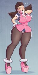 bimbofication breast_expansion brown_hair green_eyes heart_eyes large_breasts megaman_(series) megaman_legends_(series) thighhighs tron_bonne wrenzephyr2