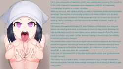  akari_(pokemon_legends_arceus) artist_request bare_legs blue_hair bottomless breasts breath caption cleavage empty_eyes expressionless female_only femsub hat hypnotic_drug kneeling large_breasts long_hair looking_at_viewer nintendo nipples nude onlyharmony_(writer) open_mouth panting pink_eyes pokemon pokemon_legends_arceus presenting presenting_mouth rng_(manipper) simple_background solo sweat thigh_gap tongue tongue_out topless 