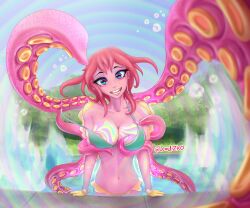  bikini breasts cephalopod colette_(zko) cuttlefish female_only femdom fish_girl gloves huge_breasts hypnotic_breasts hypnotic_eyes hypnotic_light looking_at_viewer multicolored_eyes original pool pov pov_sub rainbow_eyes smile symbol_in_eyes tentacles unusual_pupils zko 