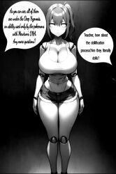  ai_art breasts dialogue doll_joints dollification english_text expressionless femsub gengarai_(generator) jean_shorts large_breasts misty nintendo pokemon standing standing_at_attention tank_top text white_eyes whitewash_eyes 