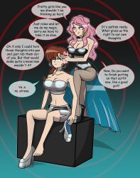  absurdres barefoot black_clover breasts brown_hair choker cleavage clothed collarbone crossover dazed earrings english_text eyeshadow female_only femdom femsub high_heels hy2300 hypnotized_hypnotist instant_loss kasumi_tendo large_breasts leotard lipstick long_hair makeup midriff miniskirt multiple_girls navel pink_hair ranma_1/2 red_hair simple_background sitting smirk speech_bubble spiral_background spiral_eyes text tube_top vanessa_enoteca 