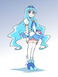  blue_hair breasts choker clothed cure_marine empty_eyes erika_kurumi expressionless female_only femsub heartcatch_precure! hitsugi_mc long_hair magical_girl precure simple_background solo standing standing_at_attention thighhighs very_long_hair white_background 
