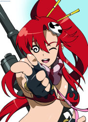 breasts cleavage female_only femsub frostbyte_(manipper) gurren_lagann happy_trance large_breasts manip open_mouth ponytail red_hair spiral_eyes symbol_in_eyes yoko_littner