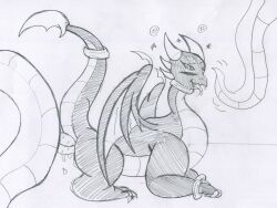  animals_only collar cum cynder dazed double_penis dragon dragon_girl drwaffles femsub greyscale happy_trance horns maledom monochrome open_mouth penis ring_eyes sex snake snake_penis spyro_the_dragon_(series) tail tongue traditional white_background wings 