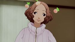 3d animated blender brown_eyes brown_hair clothed dazed female_only femsub happy_trance haru_okumura hypnovember persona_(series) persona_5 short_hair smile solo sweater turnip unfocused_eyes video vynil