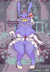  alternate_costume angry aware bare_shoulders bunny_futa cleavage dialogue donnitro72 english_text feminization flower furry futa_only futanari futasub gloves glowing_eyes happy_trance heart_eyes high_heels huge_breasts jax_(the_amazing_digital_circus) love opera_gloves penis resisting ring small_penis symbol_in_eyes text the_amazing_digital_circus wedding_dress 