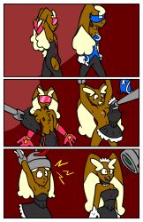  10eleven armpits arms_above_head bare_shoulders before_and_after brain_drain bunny_boy bunny_girl comic crossdressing cutie_punny_(notmolo) electricity femsub furry gloves happy_trance helmet lopunny maid maid_headdress malesub nintendo original pokemon red_background restrained sequence simple_background smile super_hero tech_control torn_clothes undressing 