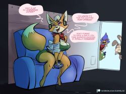  breasts cleavage falco_lombardi femsub fox_girl fox_mccloud furry game_controller genderswap happy_trance headphones large_ass large_breasts nintendo peppy_hare rusheloc slippy_toad star_fox tech_control text transformation video_game 