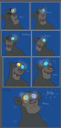 absurdres animals_only bagheera comic dazed dialogue disney drool happy_trance hypnotic_eyes kaa_eyes male_only malesub one_eye_open open_mouth panther_boy ping resisting smile text the_jungle_book valentin_duhem