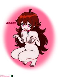  a_little_worm bare_breasts bare_shoulders barefoot breasts brown_hair collar dog_pose female_only femsub friday_night_funkin' girlfriend_(friday_night_funkin') happy_trance nail_polish pet_play spiral_eyes tagme 