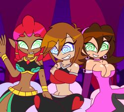 aged_up alternate_costume bare_shoulders breasts breath_of_the_wild brown_hair capcom cleavage clothed crossed_legs crossover dark_skin disney earrings elf_ears femsub gerudo happy_trance hypnoscream kingdom_hearts large_breasts makeela_riju malesub megaman_(series) megaman_legends_(series) midriff navel nintendo non-binary_sub princess red_hair royalty short_hair sitting smile sora spiralwash_eyes square_enix story tears_of_the_kingdom the_legend_of_zelda tron_bonne