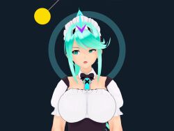  3d animated animated_gif blue_eyes blue_hair dazed female_only femsub hair_ornament heavy_eyelids koikatsu! lunastra maid maid_headdress nintendo pneuma_(xenoblade) xenoblade_chronicles xenoblade_chronicles_2 