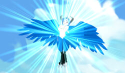 3d 3d_custom_girl bikini_top bird_girl blue_hair glowing harpy_girl horns original wings