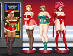 antenna antlers bare_shoulders belt blonde_hair bluebullpen bow_tie choker christmas cleavage crossover empty_eyes femdom femsub fuu_hououji glowing_eyes green_eyes hair_ribbon happy_trance high_heels hypnotic_accessory long_hair magic_knight_rayearth multicolored_hair neon_genesis_evangelion original rebecca_lys_(daveyboysmith9) red_eyes red_hair red_lipstick ritsuko_akagi robotic_trance robotization santa_costume santa_hat short_hair short_skirt tech_control tenchi_muyo! thigh_boots thighhighs washu_hakubi