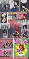  bimbofication black_hair brain_drain cheerleader comic dart female_only femsub mythkaz original red_hair tech_control text transformation 