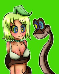 billcipherspuppet blonde_hair breasts breasts_outside choker coils disney femsub hypnotic_eyes kaa kaa_eyes open_clothes simple_background snake the_jungle_book