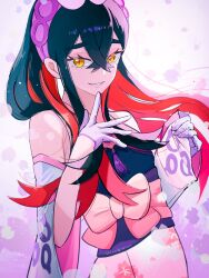  alternate_costume bare_shoulders black_hair carmine_(pokemon) female_only gloves kimono multicolored_hair nintendo pokemon pokemon_scarlet_and_violet pokemon_sun_and_moon red_hair shiro_(46isou) smile solo yellow_eyes 