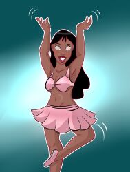  absurdres armpits arms_above_head ballerina bare_legs black_hair blue_background collarbone dancing dark_skin disney female_only femsub gradient_background happy_trance lilo_and_stitch long_hair nani_pelekai navel simple_background skirt smile solo somnowalkerx spiral_eyes symbol_in_eyes 