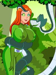 absurdres bodysuit breasts coils disney erect_nipples_under_clothes femsub happy_trance huge_breasts jimryu jungle kaa kaa_eyes long_hair open_mouth orange_hair sam slouching snake the_jungle_book totally_spies