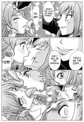  breast_expansion breasts comic corruption cure_dream dark_dream_(precure) femdom femsub french_kiss greyscale happy_trance kissing nozomi_yumehara precure red_hair right_to_left suit text yes!_precure_5 yuri 