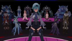  3d amber_(genshin_impact) animated arms_above_head ass aware blonde_hair blush body_control bottomless breasts brown_hair character_request closed_eyes dancing double_v eula_(genshin_impact) eye_color_change fatui_cryo_cicin_mage fatui_electro_cicin_mage fatui_skirmisher_cryogunner_legionnaire fatui_skirmisher_geochanter_bracer fatui_skirmisher_hydrogunner_legionnaire fatui_skirmisher_pyroslinger_bracer femsub forceddancelover from_behind genshin_impact gloves green_hair grey_hair happy_trance humiliation jean_(genshin_impact) kneeling middle_finger mirror_maiden_(genshin_impact) mmd multiple_boys multiple_girls multiple_subs music pink_eyes sexually_suggestive sign sitting smile sound spanking stage stage_hypnosis tagme tie tongue tongue_out topless v video 