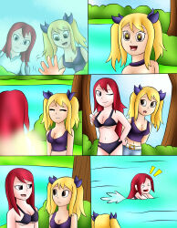  blonde_hair comic erza_scarlet fairy_tail jerrydestrtoyer large_breasts lucy_heartfilia red_hair swimsuit 