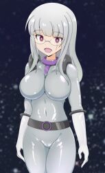 absurdres belt bodysuit breasts cameltoe corruption enemy_conversion female_only glasses gloves heidemarie_w._schnaufer large_breasts long_hair navel notraider open_mouth opera_gloves precure purple_eyes smile solo spiral_eyes strike_witches tears thighs vicebossjon white_hair 