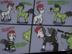 animals_only black_hair goth green_skin horse_boy horse_penis male_only maledom malesub my_little_pony pendulum penis russian_text spiral_eyes text translation_request veins yaoi