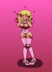  absurdres amy_(asaola) blonde_hair breasts drool female_only femsub happy_trance heart heart_eyes large_breasts latex original short_hair smile supertechno324 symbol_in_eyes thighhighs western 