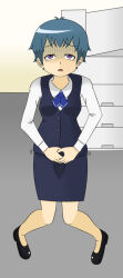 blue_hair female_only femsub knees_together office office_lady short_hair solo tears unhappy_trance