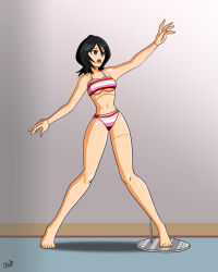  alerith alternate_costume bare_legs bare_shoulders barefoot bikini bikini_bottom bikini_top black_hair bleach breasts doll dollification empty_eyes feet female_only femsub legs open_mouth pride_colors rukia_kuchiki short_hair solo tagme thighs 