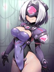  animated animated_gif breasts character_request cleavage cuffs female_only femsub gloves glowing happy_trance kedamaton_ kouyoku_senki_exs-tia leotard opera_gloves short_hair shoulder_pads silver_hair smile solo tech_control visor watermark wide_hips 