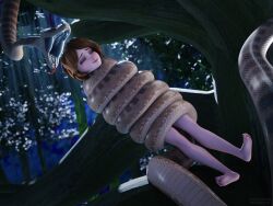  3d bare_legs barefoot big_hero_6 brown_hair cass_hamada coils disney feet happy_trance imminent_vore jungle kaa night open_mouth sleeping smile snake the_jungle_book 