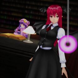  3d animated breasts dancing femsub glowing glowing_eyes happy_trance hat koakuma large_breasts long_hair mmd multiple_subs open_mouth patchouli_knowledge purple_hair red_hair ring_eyes smile tagme tail text touhou uyunsyu_(manipper) video wings 