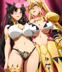  angelica_ainsworth black_hair blonde_hair blush breast_press breasts drool earrings fate/grand_order fate/kaleid_liner_prisma_illya fate_(series) female_only femsub goddess ishtar_(fate/grand_order) large_breasts long_hair magukappu navel open_mouth pendulum spiral_eyes symbol_in_eyes twintails underboob 