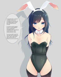 asashio_(kantai_collection) black_hair bunny_ears bunny_girl bunnysuit cleavage emphaticpikachu_(manipper) empty_eyes fake_animal_ears female_only femsub kantai_collection long_hair manip standing standing_at_attention tebi_(tbd11) text
