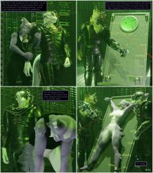  3d armor bodysuit borg cat_girl comic complex_background drone dronification expressionless femsub furry hivemind hypnotized_hypnotist laser_pointer lizard_boy maledom needle operating_table peril prosthetic_limb restrained scalie star_trek tech_control text thalarynth_(manipper) thought_bubble undressing wolf_boy 