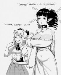 bare_shoulders choker clothed collar expressionless femdom femsub gmun huge_breasts navel vampire