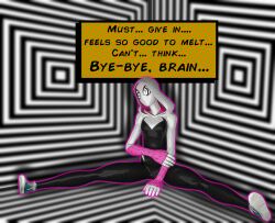  3d brain_drain comic femsub gwen_stacy marvel_comics saltygauntlet spider-gwen spiral_eyes text 