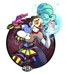 a_witty_name blue_hair breasts clown hair_growth happy_trance hypnotic_food kaa_eyes large_breasts magic original transformation transgender western