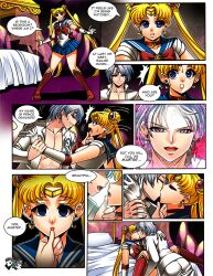  blonde_hair blue_eyes comic empty_eyes expressionless femsub gloves hypnotic_eyes jadenkaiba kissing maledom open_mouth opera_gloves prince_demande sailor_moon sailor_moon_(series) smile text twintails 