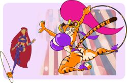 animal_transformation before_and_after dc_comics furry magic ponytail red_hair sequence starfire teen_titans tiger_girl toonification toonvasion transformation