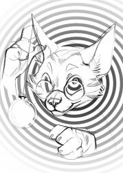 fox_boy furry glasses looking_at_viewer mitti original pendulum short_hair sketch spiral_eyes symbol_in_eyes