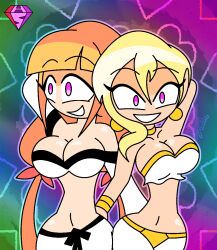  aged_up alternate_costume arms_above_head ass_grab bare_shoulders blonde_hair breasts choker cleavage costume dancer dancing disney earrings eye_color_change female_only femsub happy_trance harem_outfit hypnoscream jewelry kingdom_hearts large_breasts long_hair midriff multicolored_eyes namine navel orange_hair pink_eyes purple_eyes smile square_enix strelizia yuri 