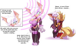  bat_girl bigdad breasts cleavage empty_eyes expressionless femsub furry green_eyes hair_covering_one_eye kissing knee_pads large_breasts maledom manip miles_tails_prower rouge_the_bat sonic_the_hedgehog_(series) standing standing_at_attention tech_control text tiechonortheal_(manipper) white_hair 